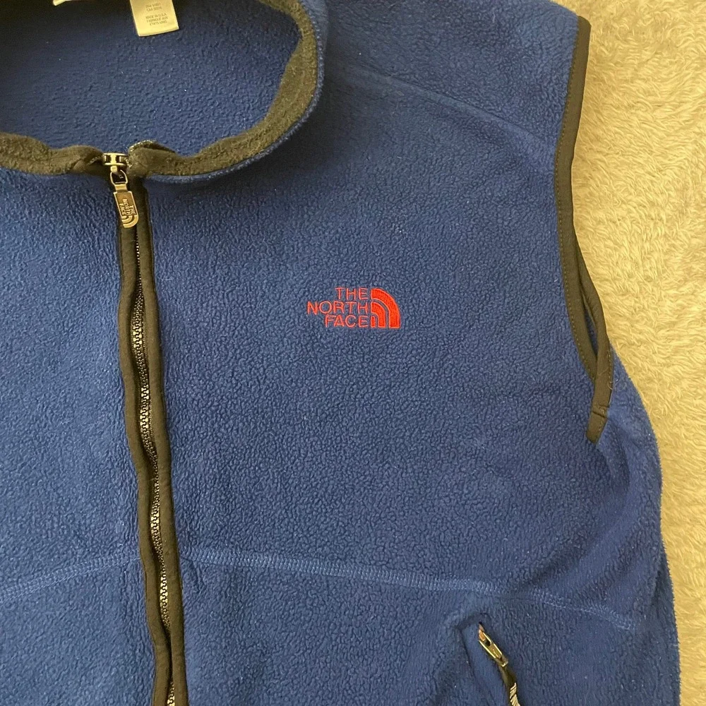 Vintage The North Face Fleece Vest Mens XL Made in USA Blue Red Logo Full Zip 90